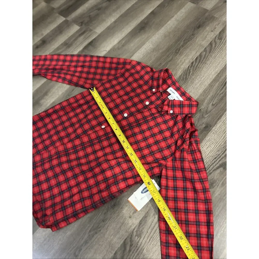 New Old Navy YL 10/12 Red Plaid Button Up Long Sleeve